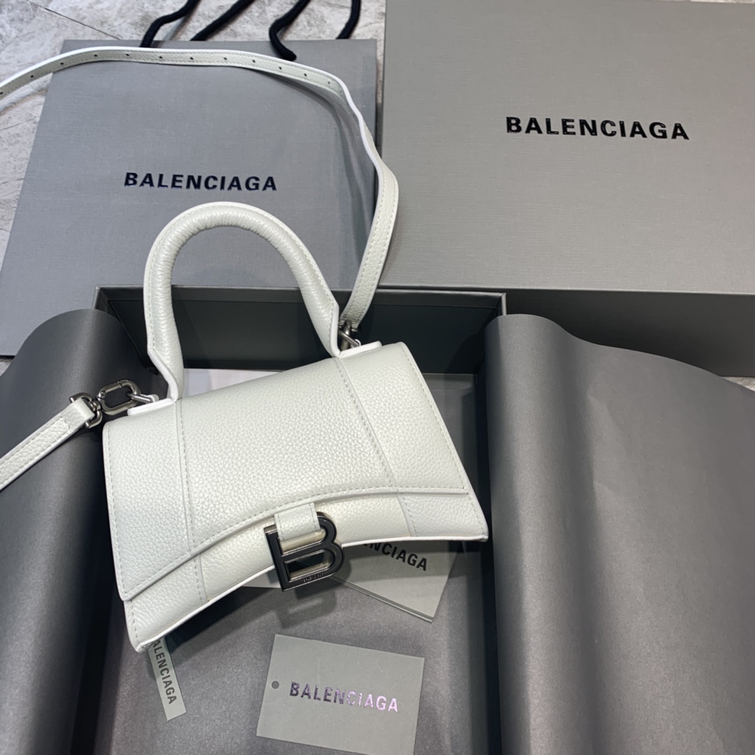 Balenciaga Hourglass XS Handbag Grain Calfskin Shoulder Bag White